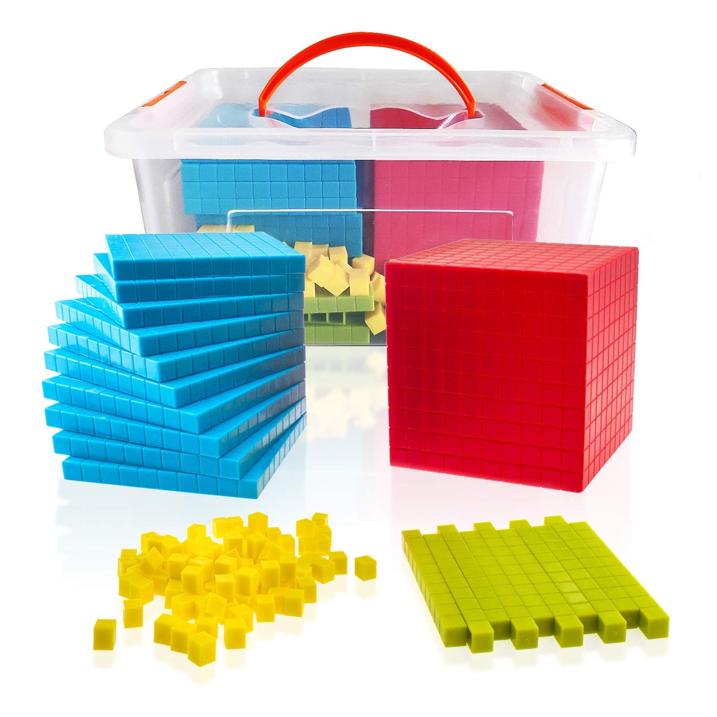 BRABURG Base Ten Blocks Set - 121PCs Base 10 Set Learning Math Manipulative Teach Kids Volume, Place Value and Number Concepts for Early Counting Math in School or Home