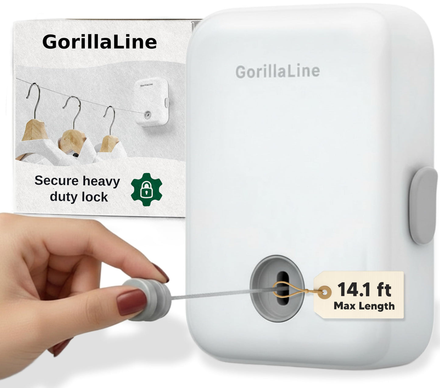 GorillaLine - Retractable Clothesline Indoor Outdoor Clothes Line - Heavy Duty Clothes Drying Laundry Line - Wall Mounted Drying Rack - Air Dry Clothing