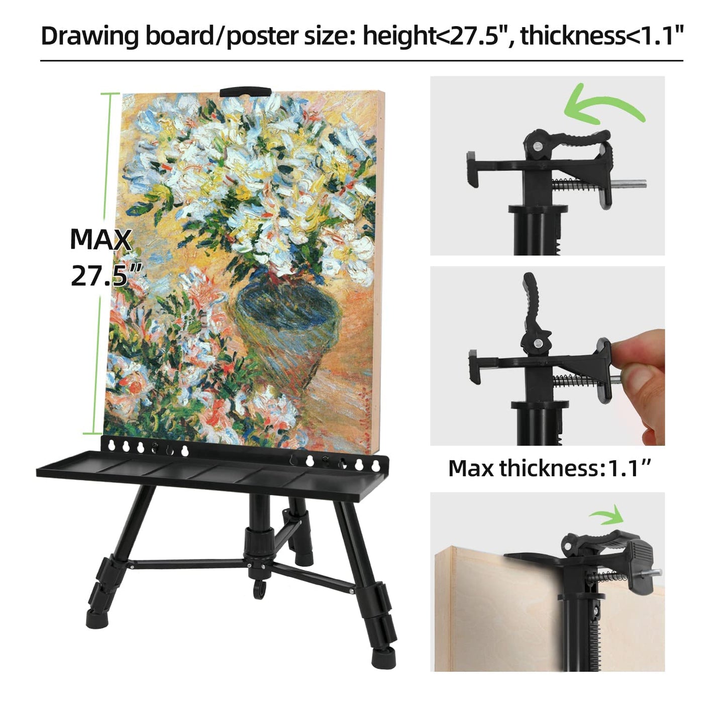 NewZeal Artist Easel Stand Painting Stand Art Easel, 20"to 61" Art Easel for Painting Canvase & Displaying, Aluminum Adjustable Height Display Tripod with Portable Bag/Folding Keg.(Black)