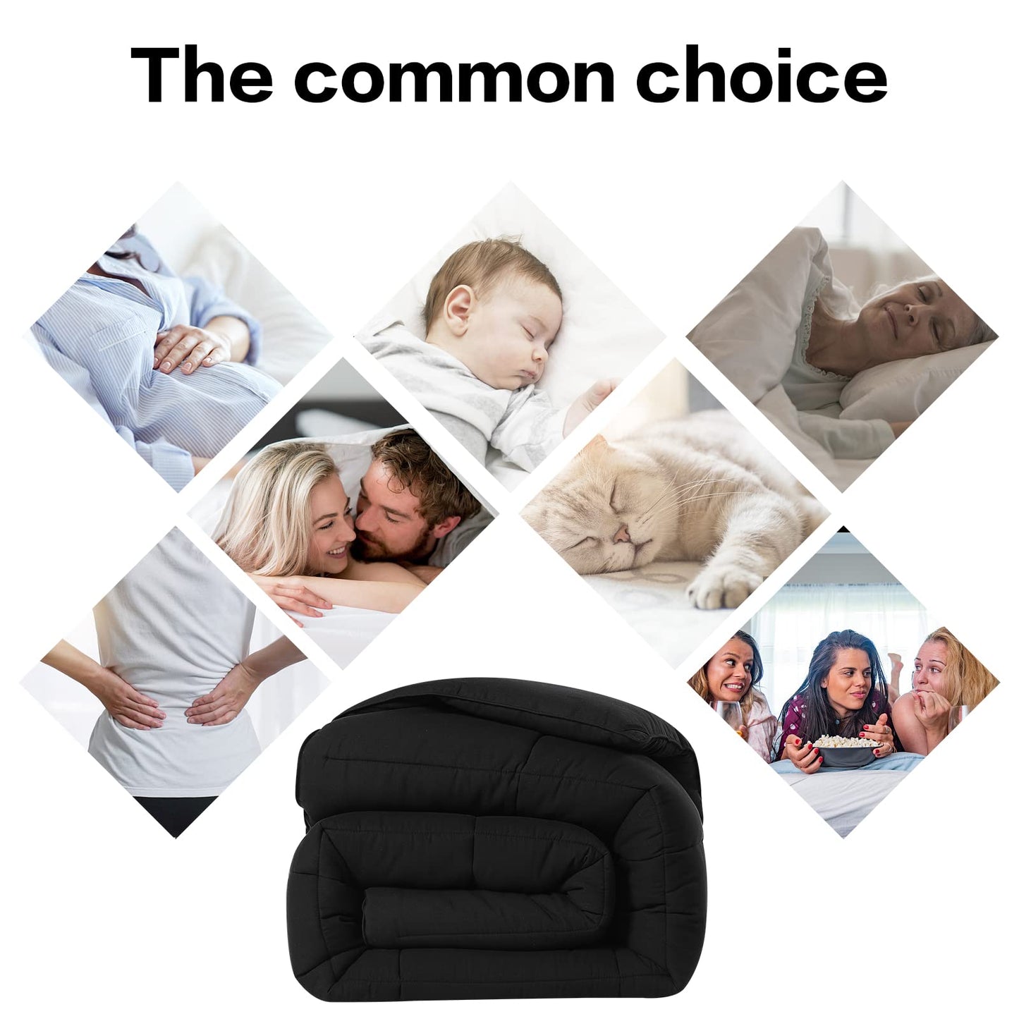 All Season Queen Size Comforter -Soft Quilted Down Alternative Breathable Duvet Insert with Corner Tabs - Premium 2100 Series -Reversible Fluffy Quilts Hotel Collection (88 by 88 inches,Black)