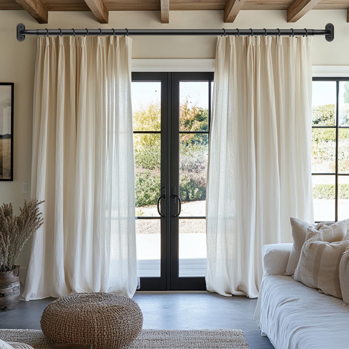 JRZOO Wrap Around Curtain Rods Black, Blackout Heavy Duty Curtain Pole for Windows 48 to 84 Inch, 1" Decorative Room Darkening Curved Modern Drapery Rod (Matte Black/Unique Design/All Matel)
