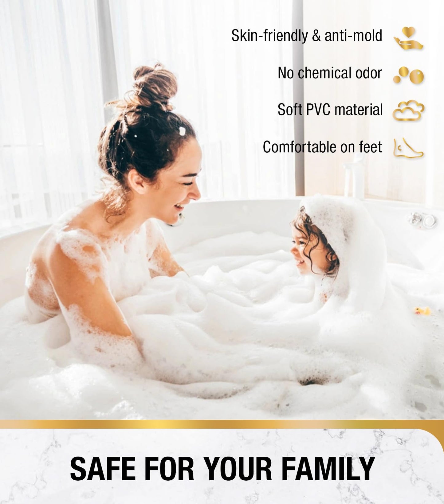 HITSLAM Bath Mat for Tub, 2 Pack Non Slip Bathtub Mat, 101x40cm Extra Long Bath Tub Mat, Machine Washable Bathroom Shower Mat with Suction Cups and Drain Holes, Soft on Feet, Clear