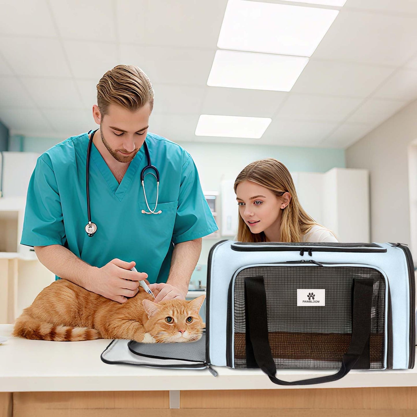 DSDCDJ Cat Carrier Dog Carrier Pet Travel Bag for Small Medium Cats Dogs Puppies up to 15 Lbs, TSA Airline Approved Soft Sided Pet Carrier with Plush Fleece & Cooling Mat, Blue
