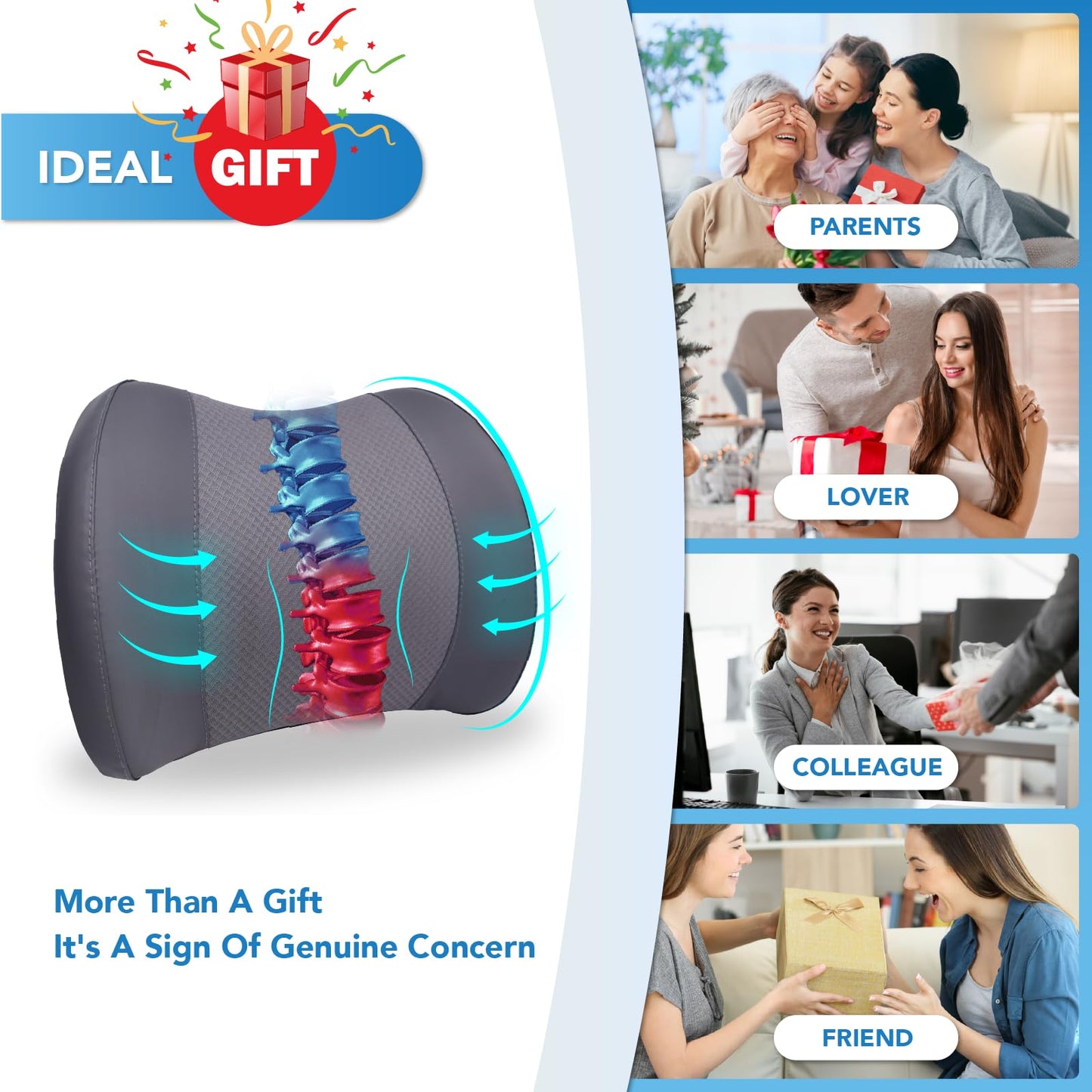 Lumbar Support Pillow: Memory Foam Lumbar Pillow for Lower Back Pain Relief - Car Back Cushion for Driving - Lumbar Support for Car-Office Chair, Wheelchair - Dark Grey