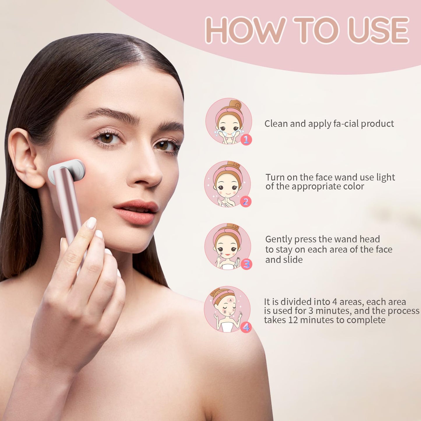 Hottoerak Red Light for Face and Neck, Portable Red Light Wand for Face Neck, Blue LED Light at Home