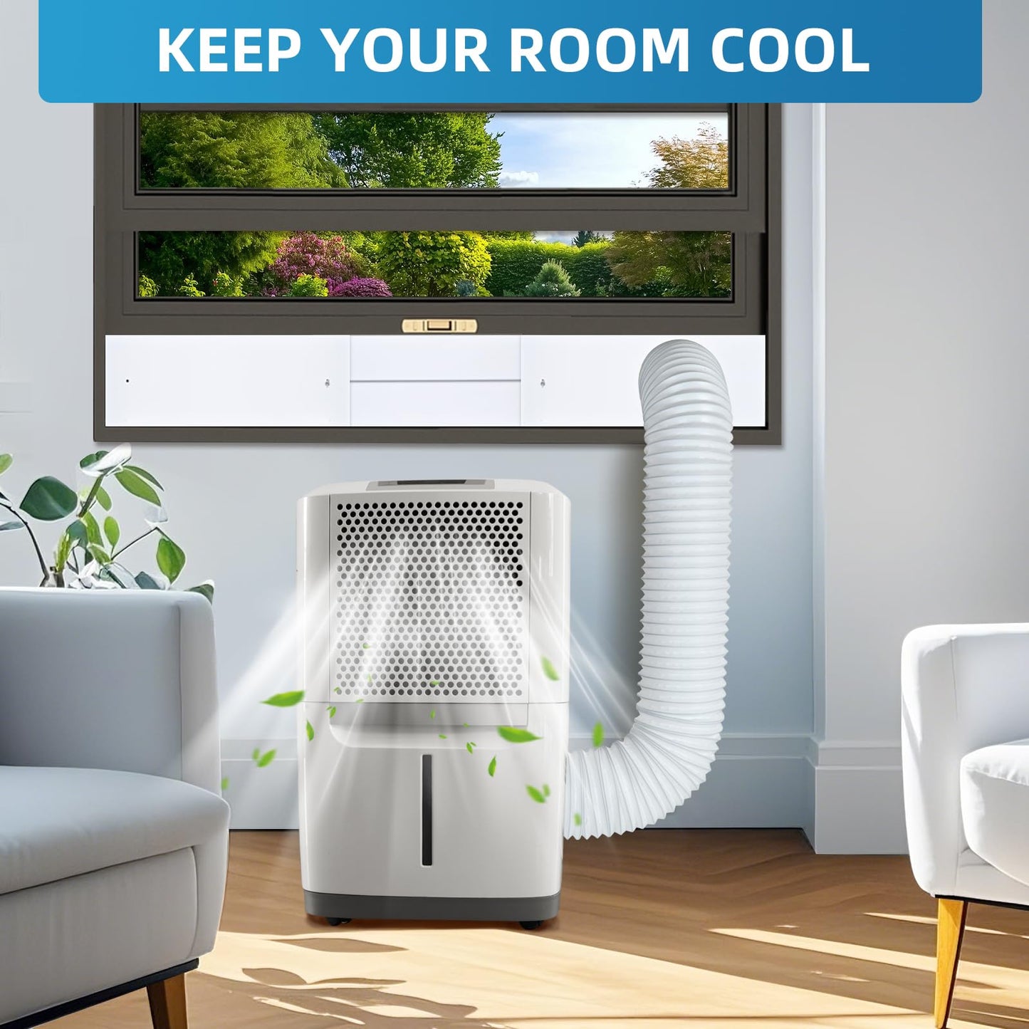 Portable AC Window Vent Kit with Waterproof Cover,AC Window Seal Kit with 5.9" Diameter,Air Conditioner Window Vent Kit for Sliding Horizontal or Vertical Window with 4 Seal Plates