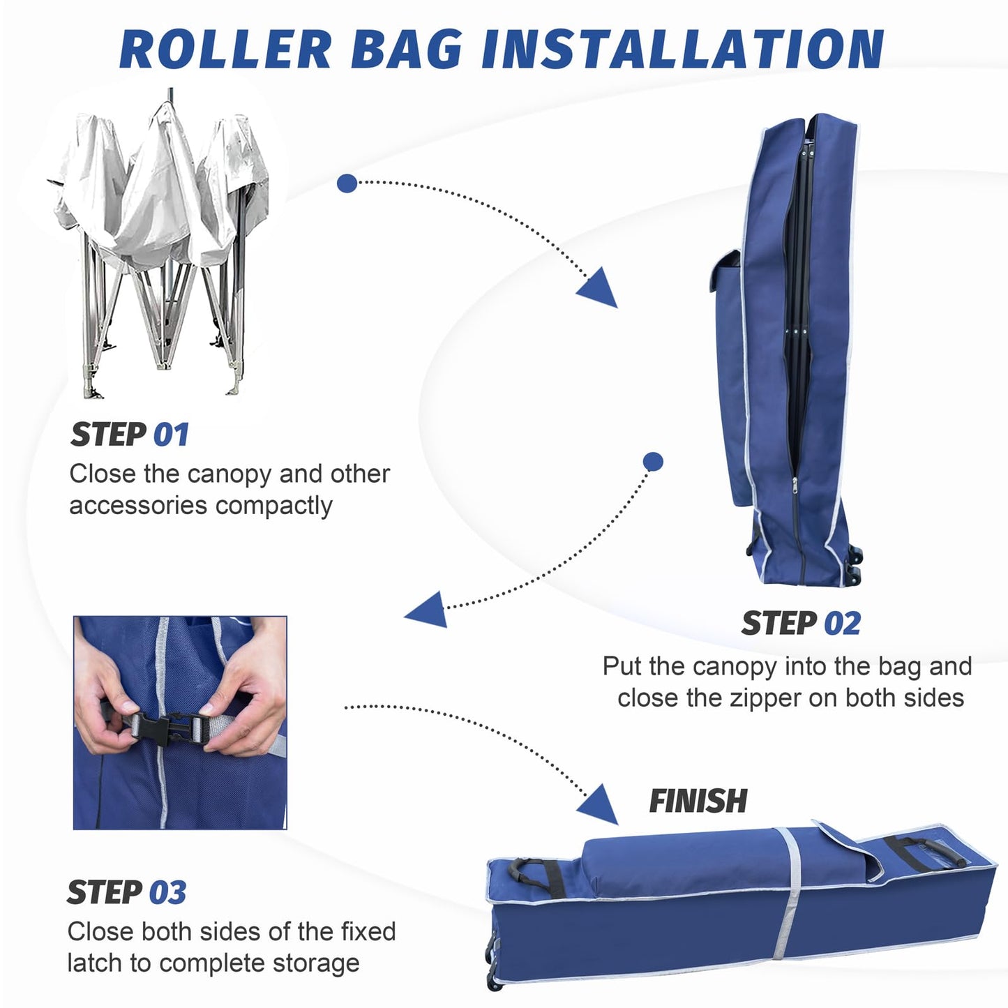 KAMPKEEPER Canopy Bag Replacement, Wheeled Tent Storage Bags for 10x10 Pop Up Shelters and Canopy Tents, 1680D Waterproof Oxford Fabric Replacement Parts (Nave Blue, 62.5inch)