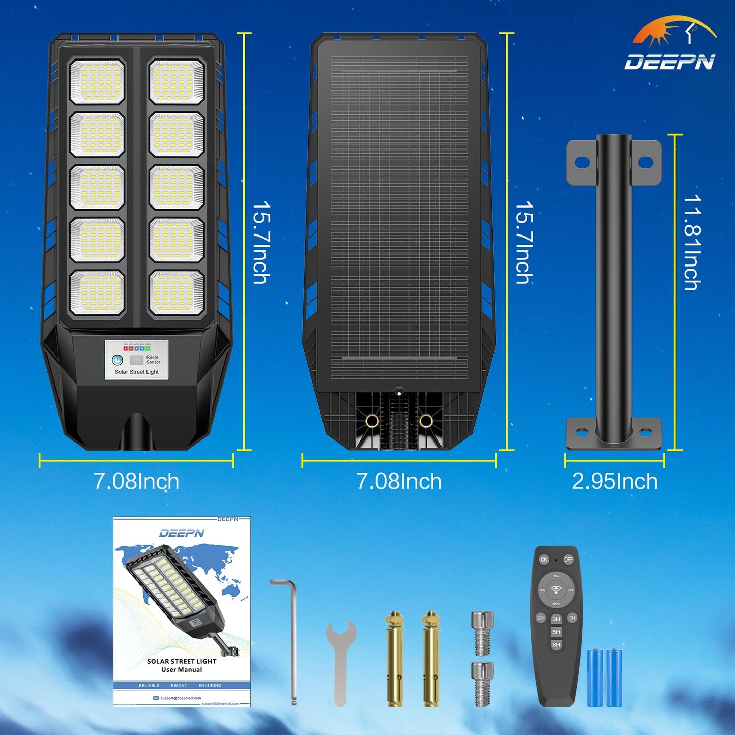 Deepn Solar Lights Outdoor, Waterproof Street Lights Outdoor, 6500K Dusk to Dawn Solar Security Flood Lights Motion Sensor with Remote Control for Yard, Entryway Garage, Porch (1)