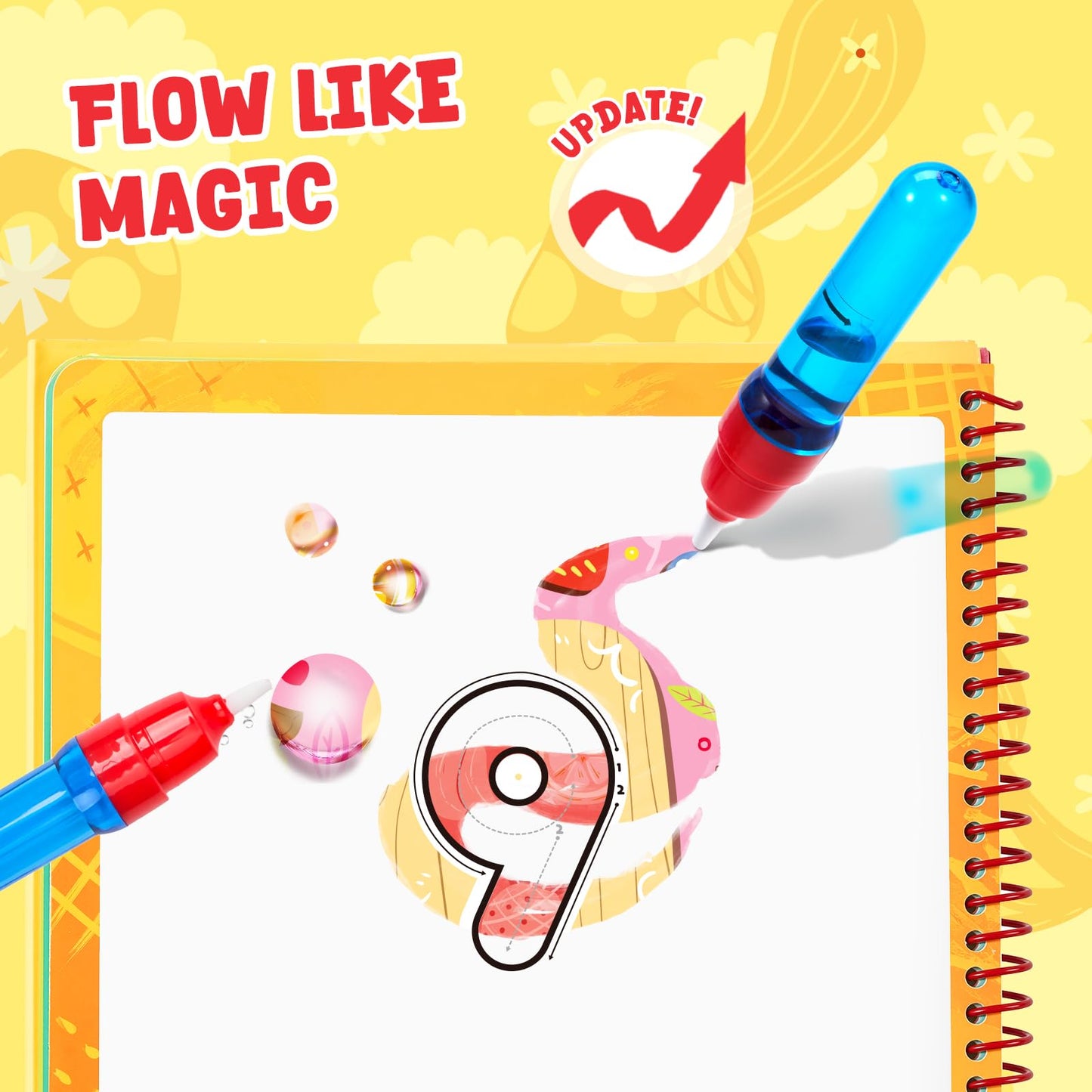 JoyCat 2 Packs Reusable Water Coloring Book for Toddlers 3-5, 28 Pages Alphabet & Number Tracing Magic Water Drawing Book, Mess-Free Preschool Learning Toys, Educational Gift for Boys Girls