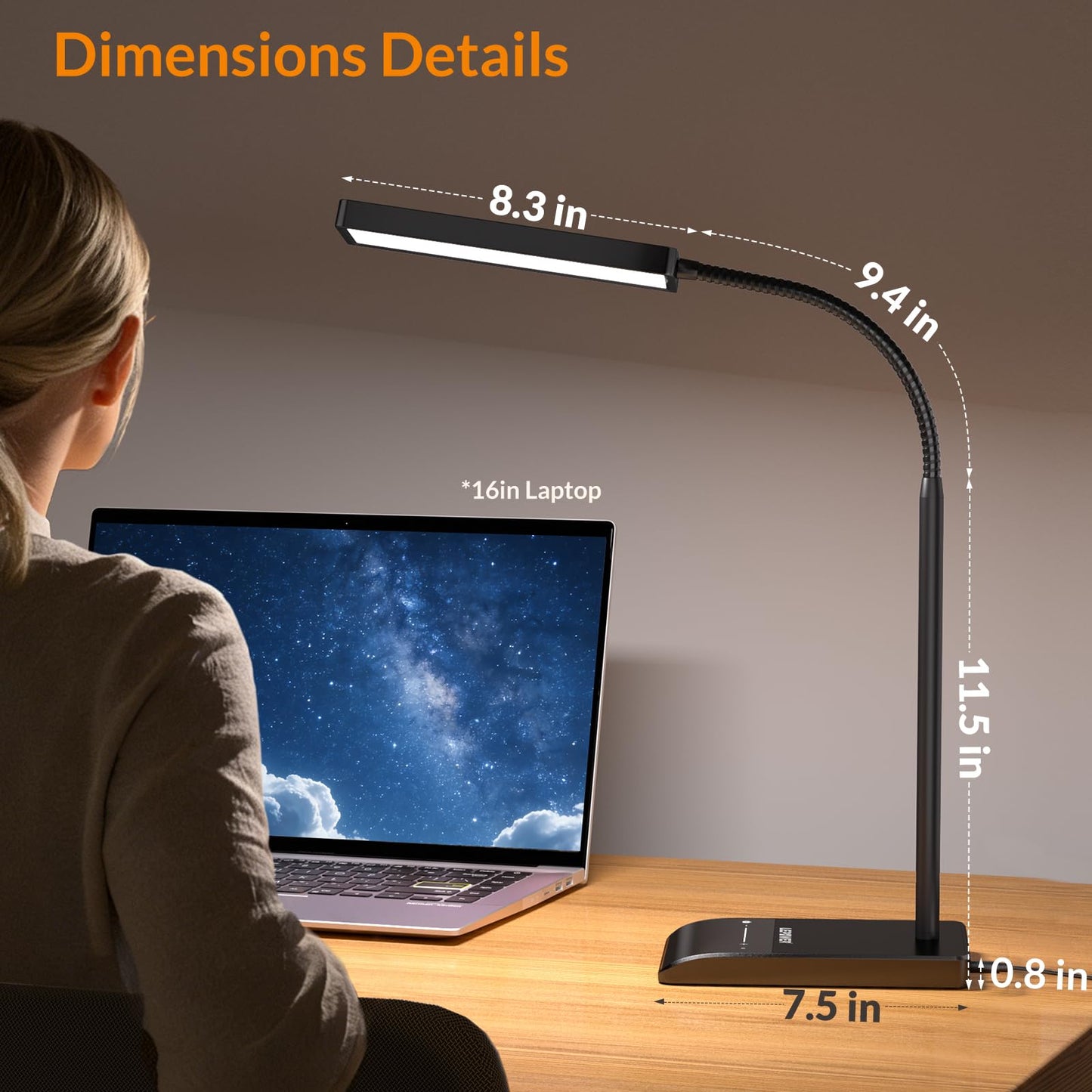 LEPOWER Upgrade LED Desk Lamp, 800LM Bright Table Lamps for Home Office, Eye-Caring Reading Lights for Desk, Touch Control Gooseneck Lamp, 50 Lighting Modes Reading Lamps for Bedroom Office(Black)