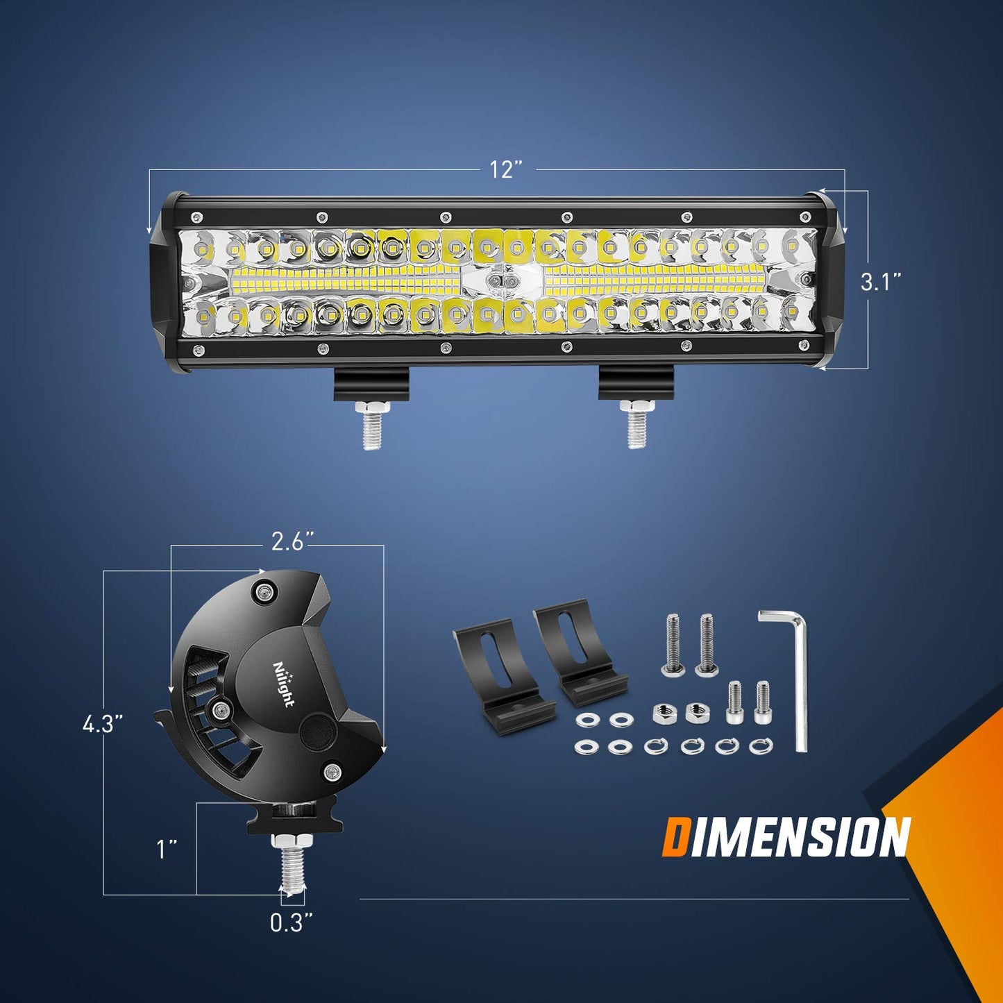 Nilight ZH411-A 12Inch 12 Inch 300W Triple Row Flood Spot Combo 30000LM Led Off Road Lights for Trucks with 16AWG Wiring Harness Kit,2 Years Warranty