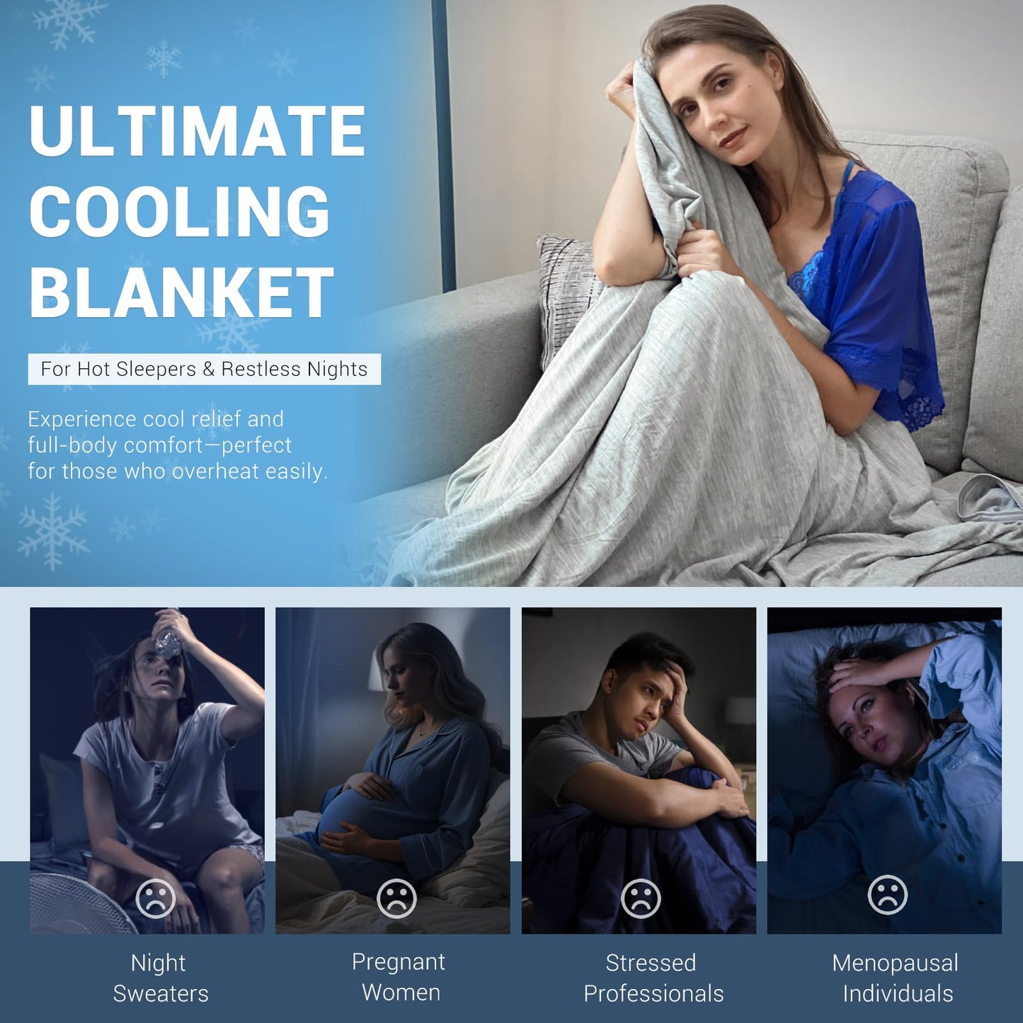 Elegear Cooling Blanket,Breathable Summer Blanket Lightweight Q-MAX>0.5,Arc-Chill Cool-to-Touch Technology Summer Cool Blanket Double Sided Design for Night Sweats Hot Sleepers,Grey,Queen,79X86 inch