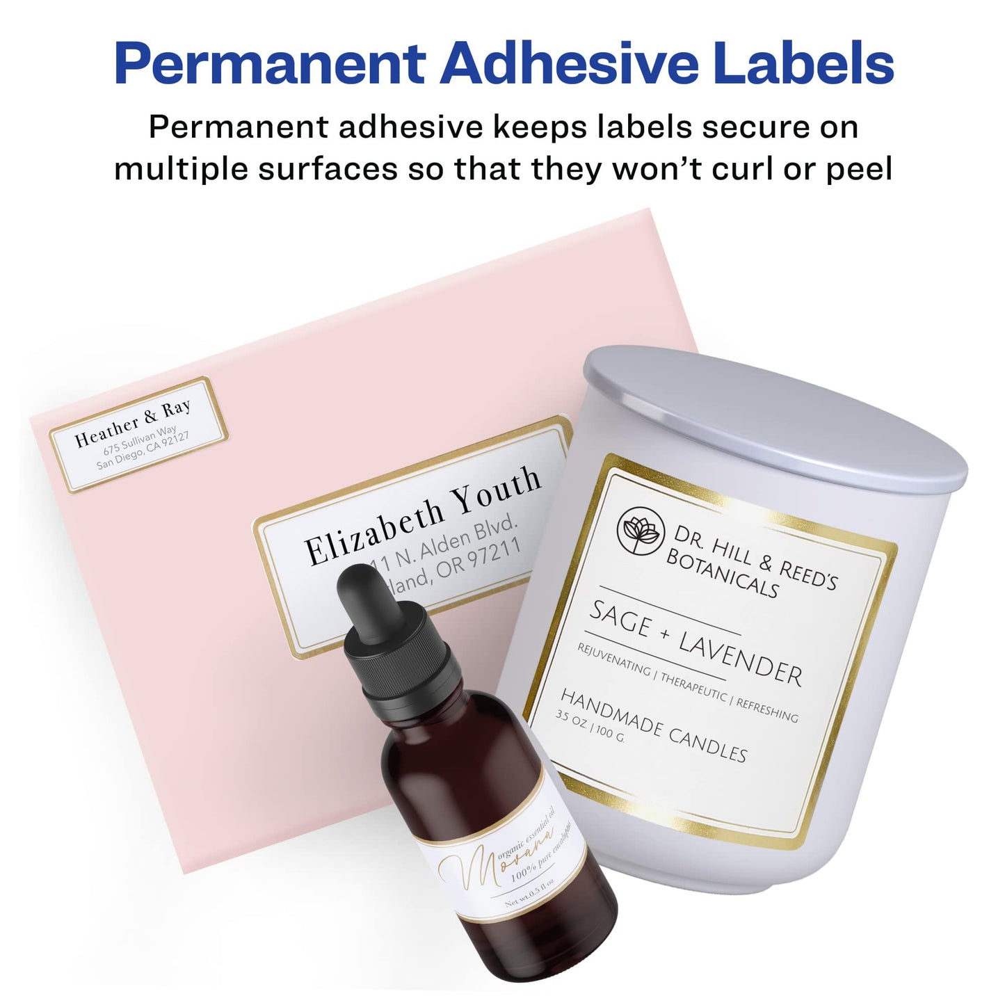 Avery Matte White Labels, Metallic Gold Borders, 3" x 3" Square Labels, 60 Total, Laser/Inkjet Printable (6542)
