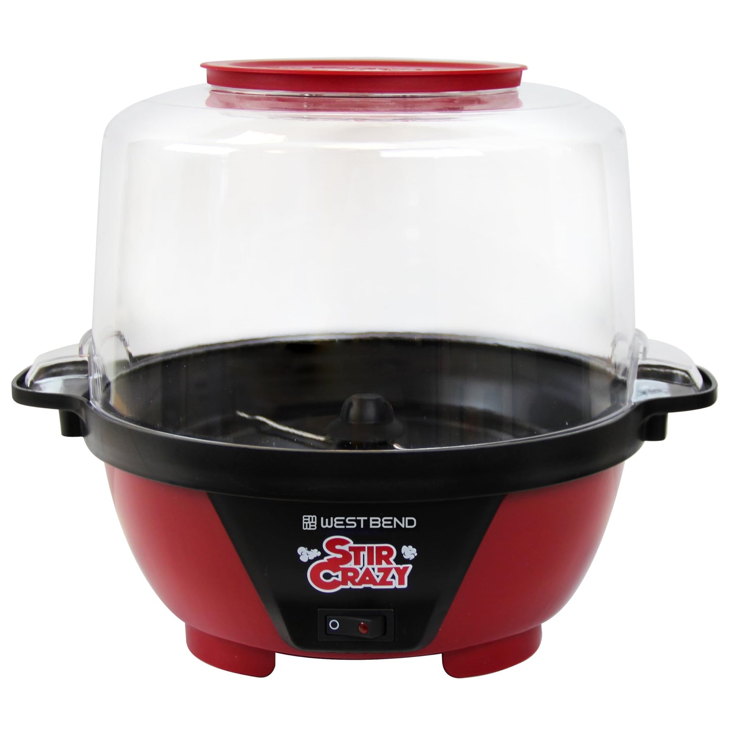 West Bend 82505 Stir Crazy Electric Hot Oil Popcorn Popper Machine with Stirring Rod Offers Large Lid for Serving Bowl and Convenient Storage, 6-quart, Red