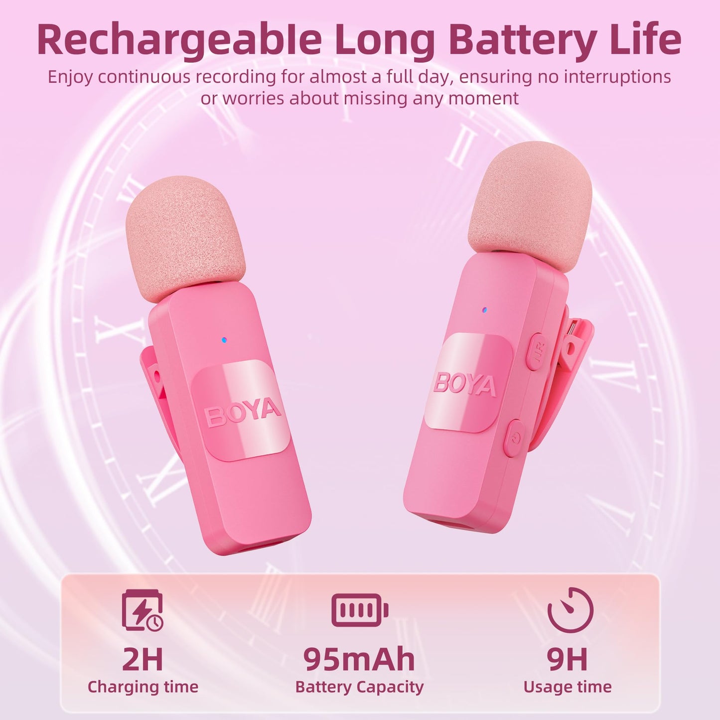 BOYA Wireless Lavalier Microphone for iPhone iPad Phone Omnidirectional External Mini Lapel Lightning Microphone for iPhone Clip-On Mic for Video Recording Podcast YouTube Live Streaming (Pink)