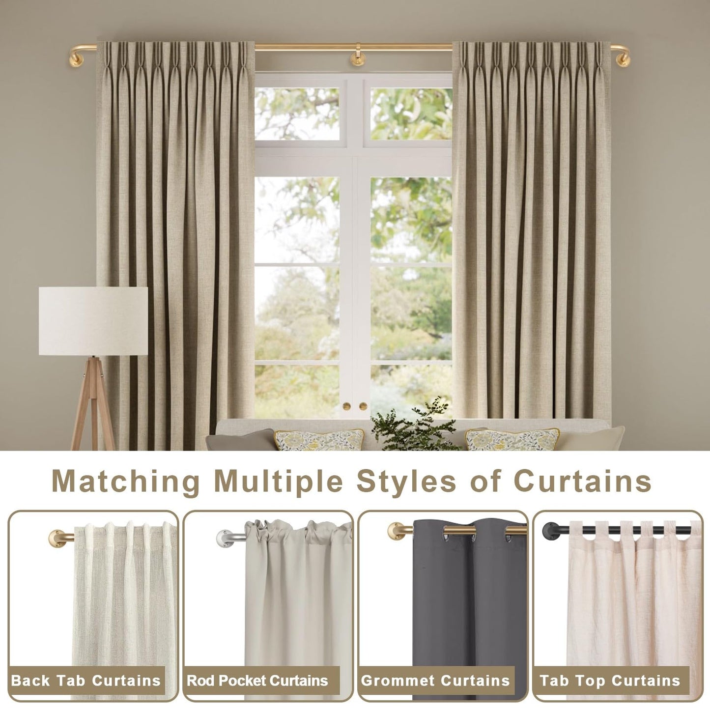 Curtain Rods for Windows, 28 to 116 Inches Wrap Around Heavy Duty Drapery Rod, 1" Wall Mounted Ceiling Mounted Curved Blackout Room Darkening Curtains Rod for Bedroom Kitchen Window, Brushed Gold