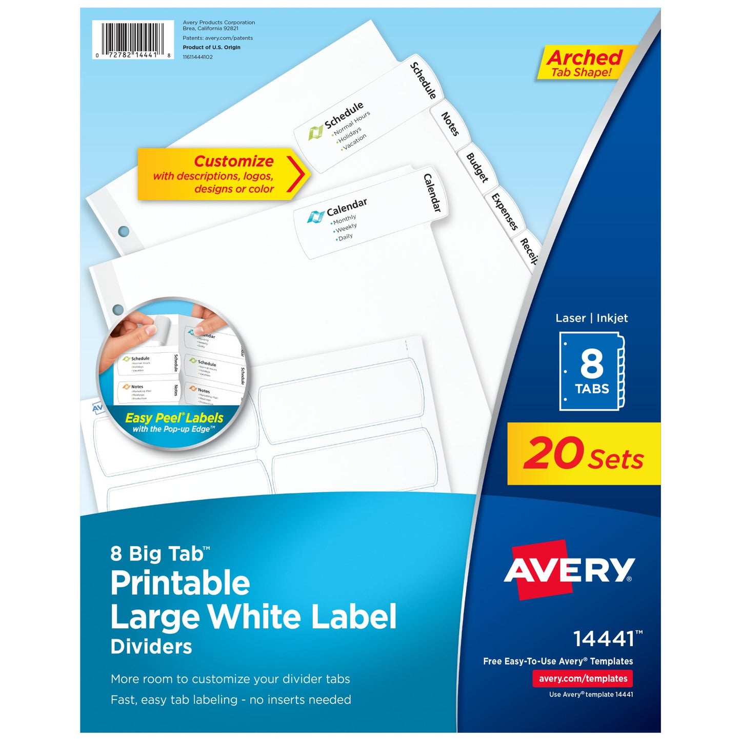 Big Tab Printable Large White Label Tab Dividers, 8-1/2"