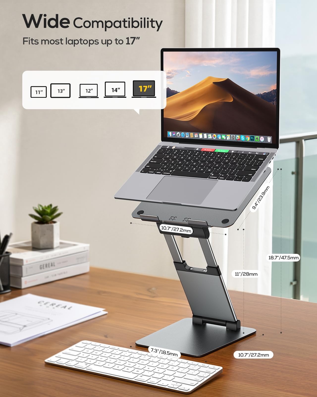 Nulaxy Laptop Stand for Desk, Ergonomic Sit to Stand Laptop Holder Convertor, Adjustable Height from 1.2" to 20", Supports up to 22lbs, Compatible with All Laptops Computer Tablets 10-17", Gray