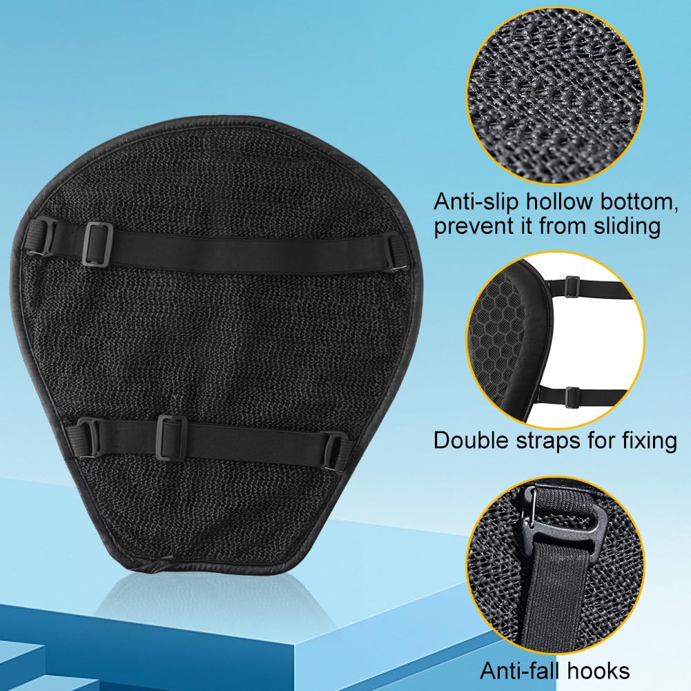 DZG Motorcycle Seat Cushion Breathable Vibration Shock Absorption Pressure Relief Gel Seat Cushion Foldable Motorcycle Seat Pad for Cruiser Touring Long Rides