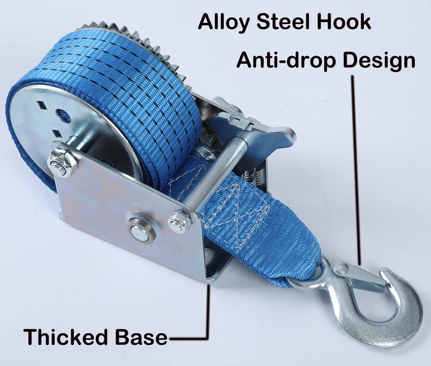 Hand Winch Heavy Duty 600lbs with Strap and Ratchet Handle Hook 2 Gear Manual Crank Towing Winch for ATV Boat Trailer Truck Auto Silver