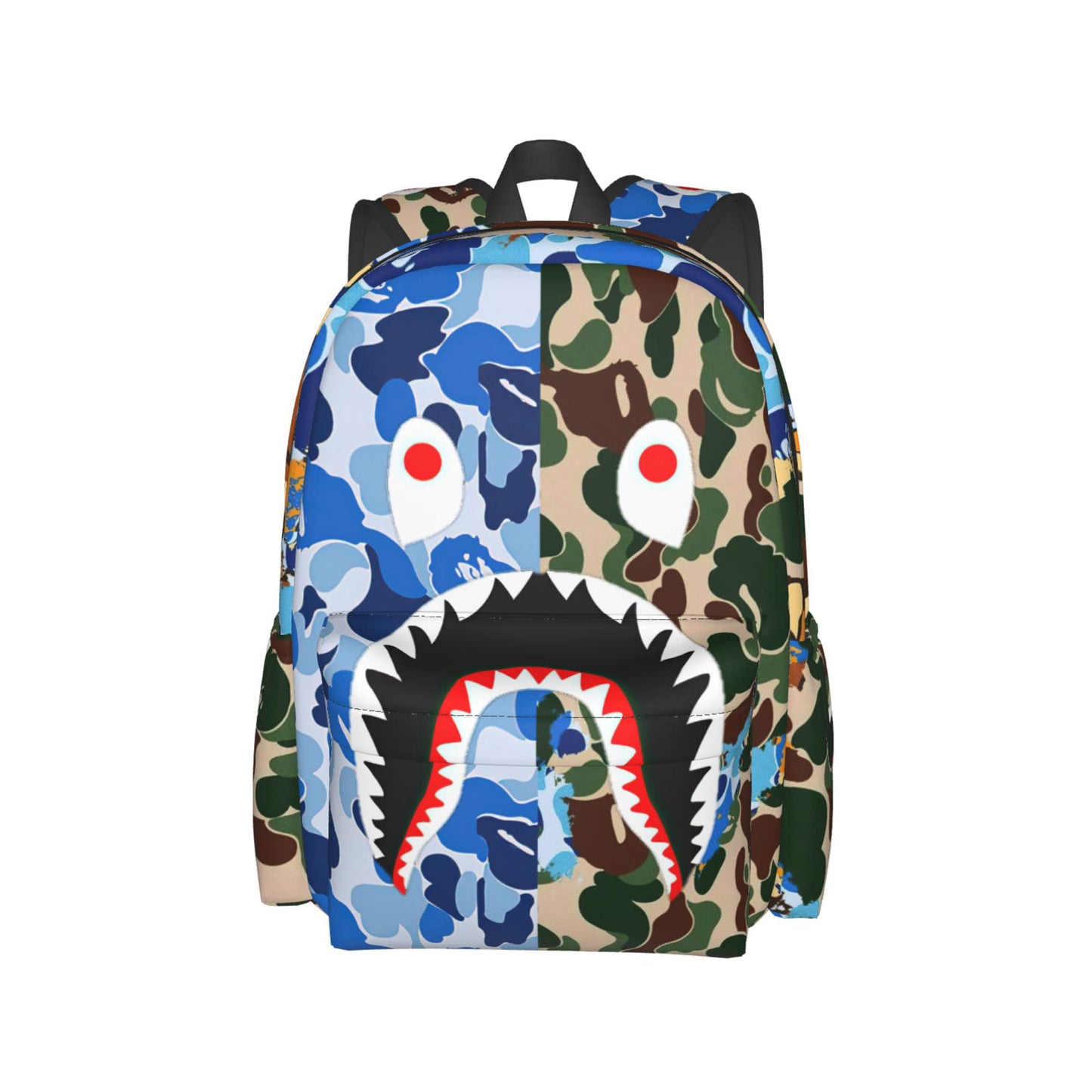 Vkaxopt Backpack Shark Teeth Camo Backpacks Travel Laptop Daypack Big Capacity Bookbag Fashion Durable for Men and Women, Blue Shark Camo, One Size, Fashion