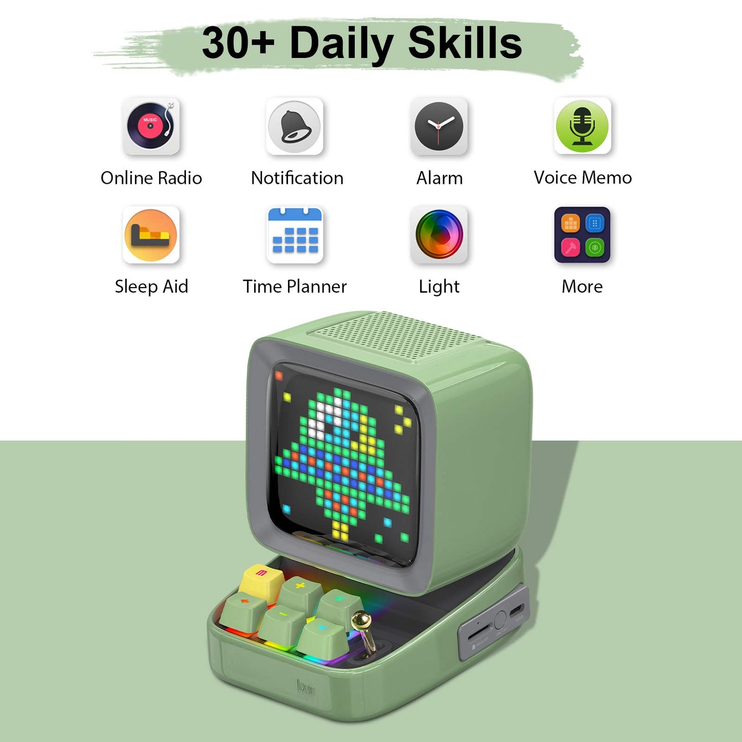 Divoom Ditoo Retro Pixel Art Game Bluetooth Speaker with 16X16 LED App Controlled Front Screen (Green)