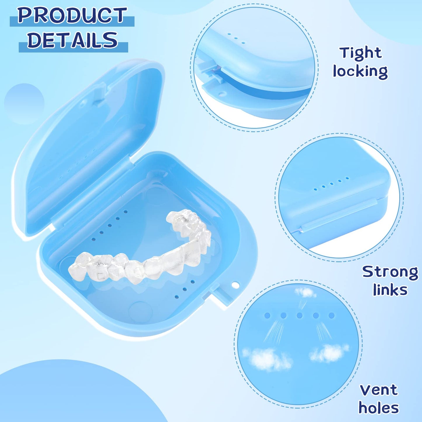 64 Pcs Retainer Case with Vent Holes Mouth Guard Container Case Dental Storage Container Multicolor Dental Retainer Box for Office Travel Household, 9 Colors
