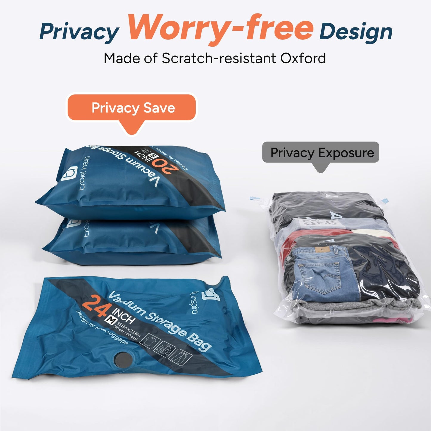 travel inspira 15 Pack Vacuum Bags for Travel with Electric Pump, Airtight Oxford Fabric Space Saver Bags for Clothes, Leak-Proof Compression Bags for Family Suitcase & Luggage, 5S 5M 5L