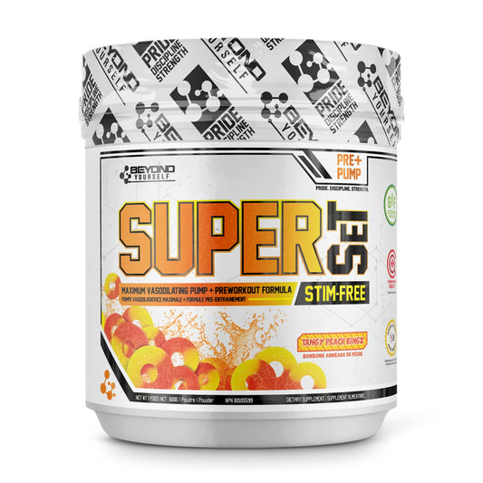 Beyond Yourself - SuperSET Stim-Free, Caffeine-Free Pre-Workout | Formulated for Peak Performance & Insane Pumps | Dominate Savage Workouts with 9g L-Citrulline & 1.47g Agmatine | 40 Servings | Tangy Peach Ringz