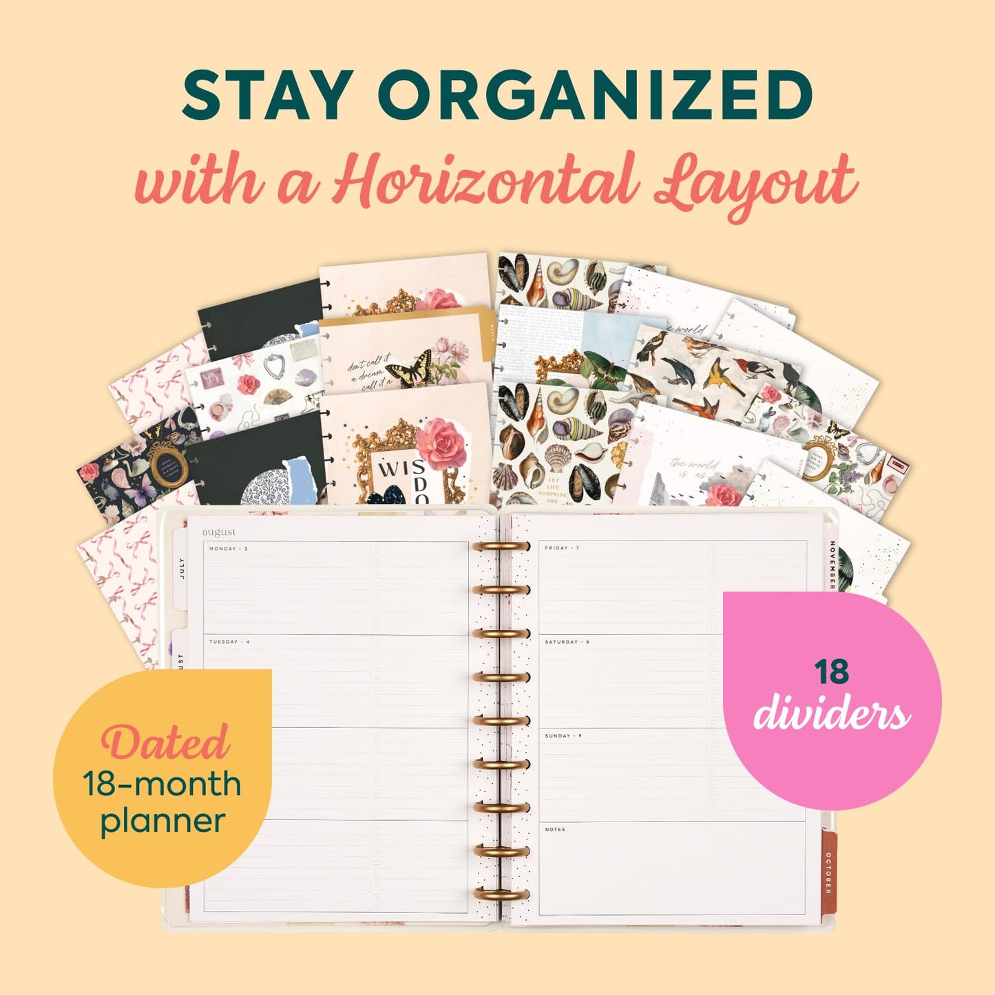 The Happy Planner Crafted Collage Midnight Classic 18 Month Disc Bound Dated Planner