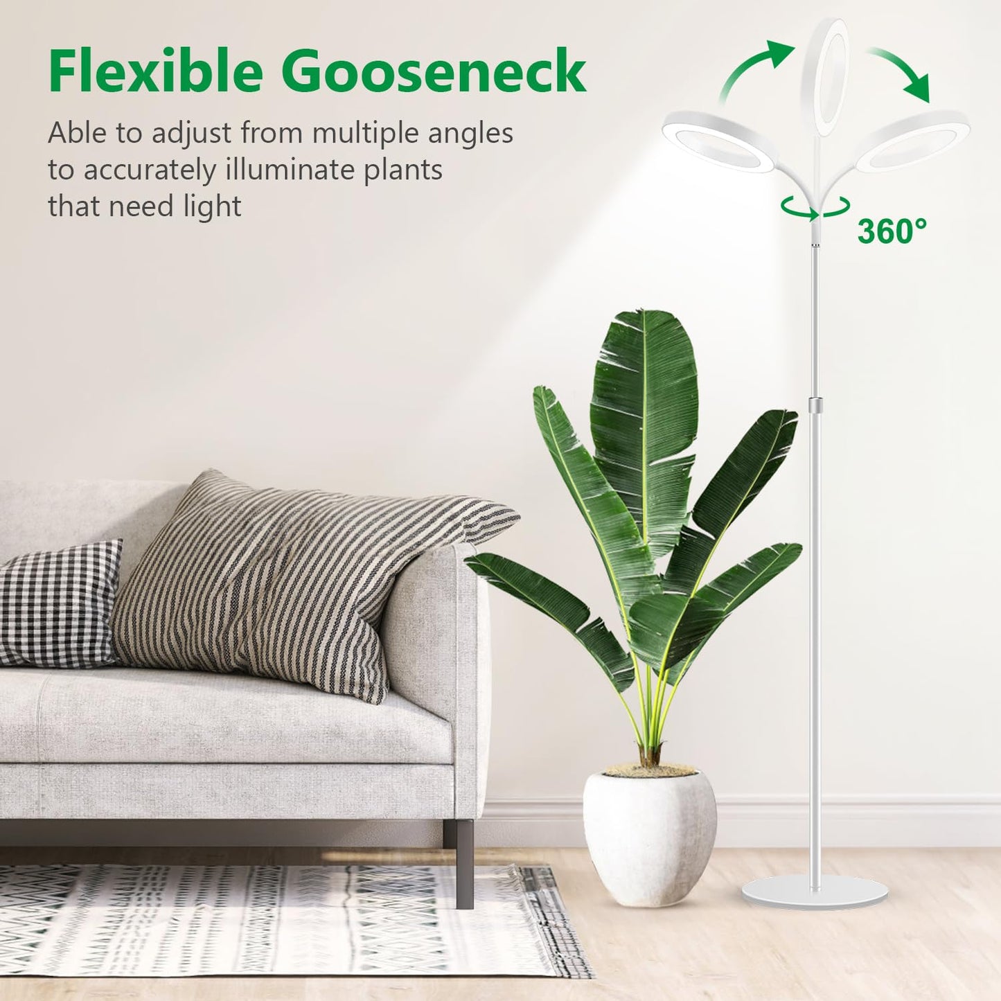 Aumtrly Floor Grow Lights for Indoor Plants, Full Spectrum Plant Light with 68" Stand for Growing Large Tall Plants, White Halo Grow Lamp with 6/12/16H Timer, 3 Light Modes, 5 Dimming