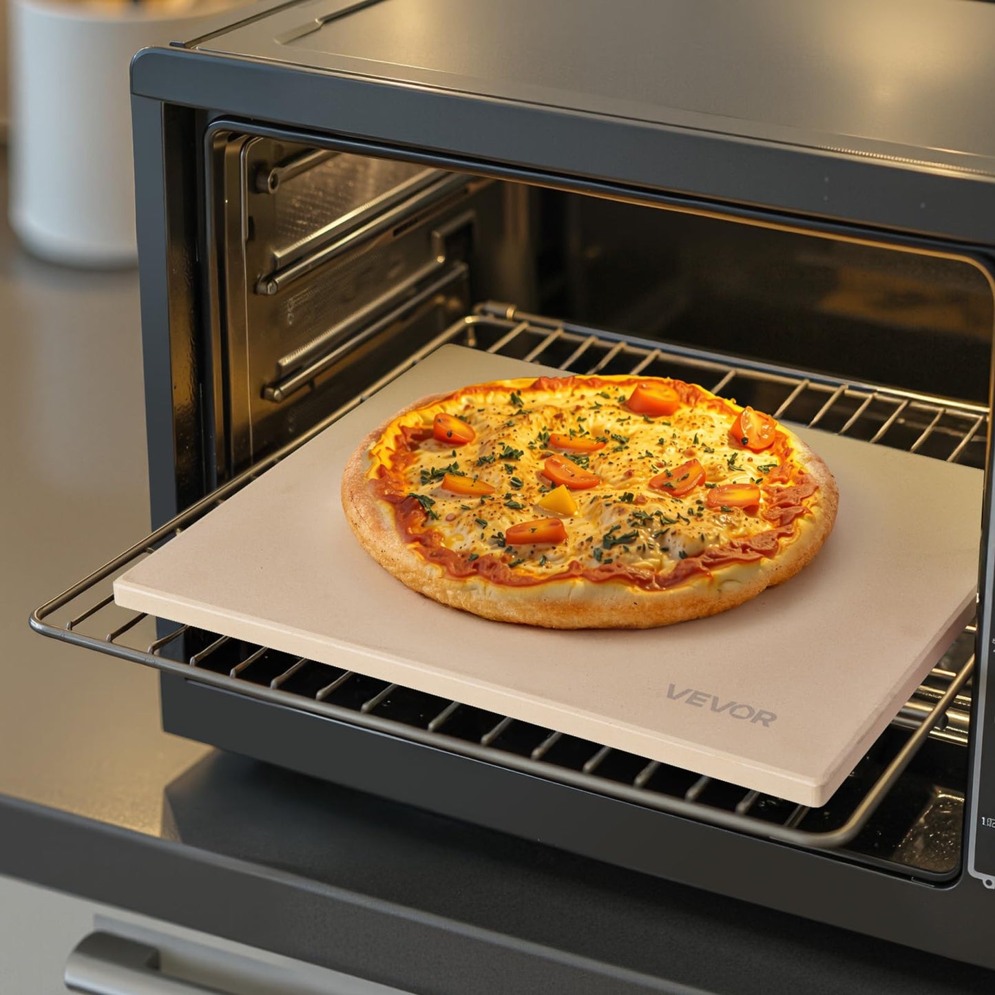 VEVOR Pizza Stone, 20 x 14 in Rectangular Cordierite Pizza Stone, Extra Large Baking-Stone with Aluminum Peel, 0.6 in Thick Heat-Resistant Cordierite, for Oven, Baking Bread & Pizzas, BBQ Grilling