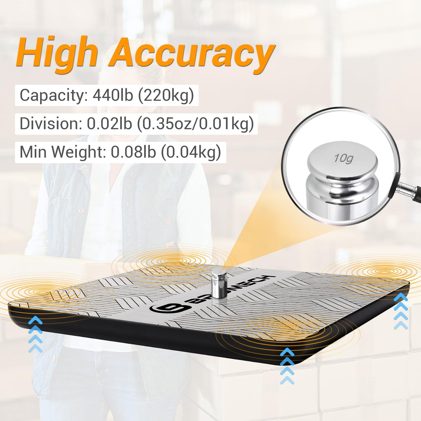BROMECH Shipping Scale Heavy Duty - 440 LB Postal Scale for Packages, Industrial Use, and Small Businesses - Durable Stainless Steel Mailing Scale with High-Performance Sensors
