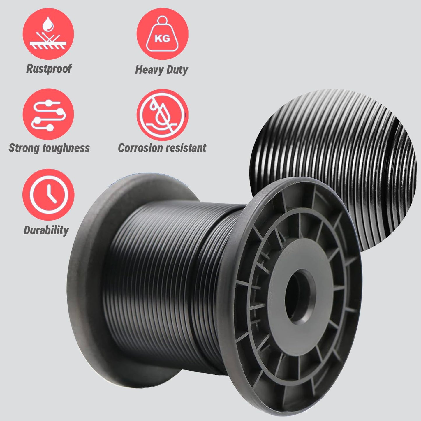 164FT 1/16" Black Wire Rope Kit, Vinyl Coated 304 Stainless Steel Wire Cable, 7x7 Strands 920LBS Breaking Strength, M5 Turnbuckle for Cable Wire, String Light Hanging Kit for Outdoor, Garden