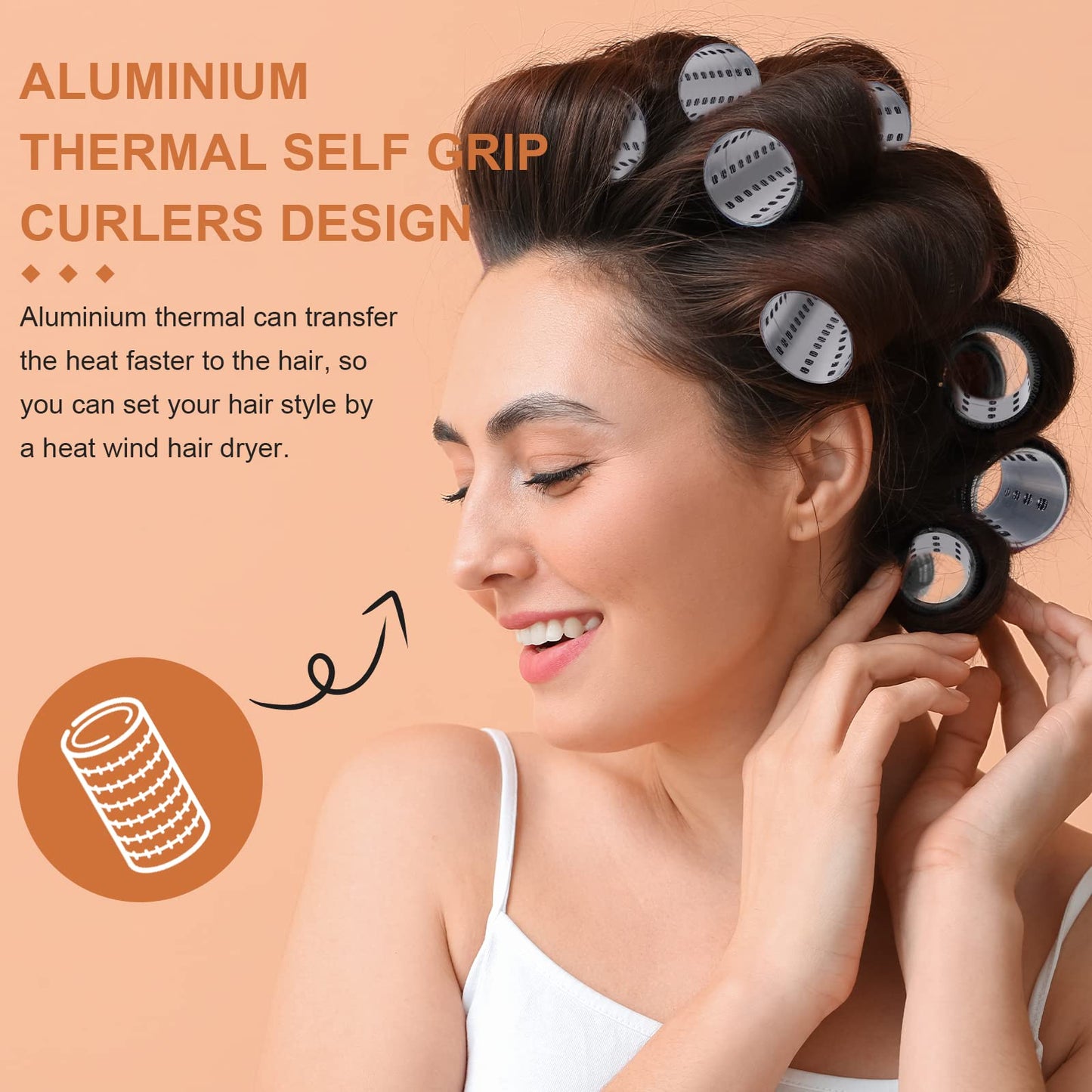 37 Pcs Aluminum Thermal Hair Rollers Set 3 Sizes Self Grip Hair Rollers 18 Pcs Duckbill Clips, Comb Hairdressing Styling Tool for Women, Men(0.98'', 1.42'', 1.8'',Black)