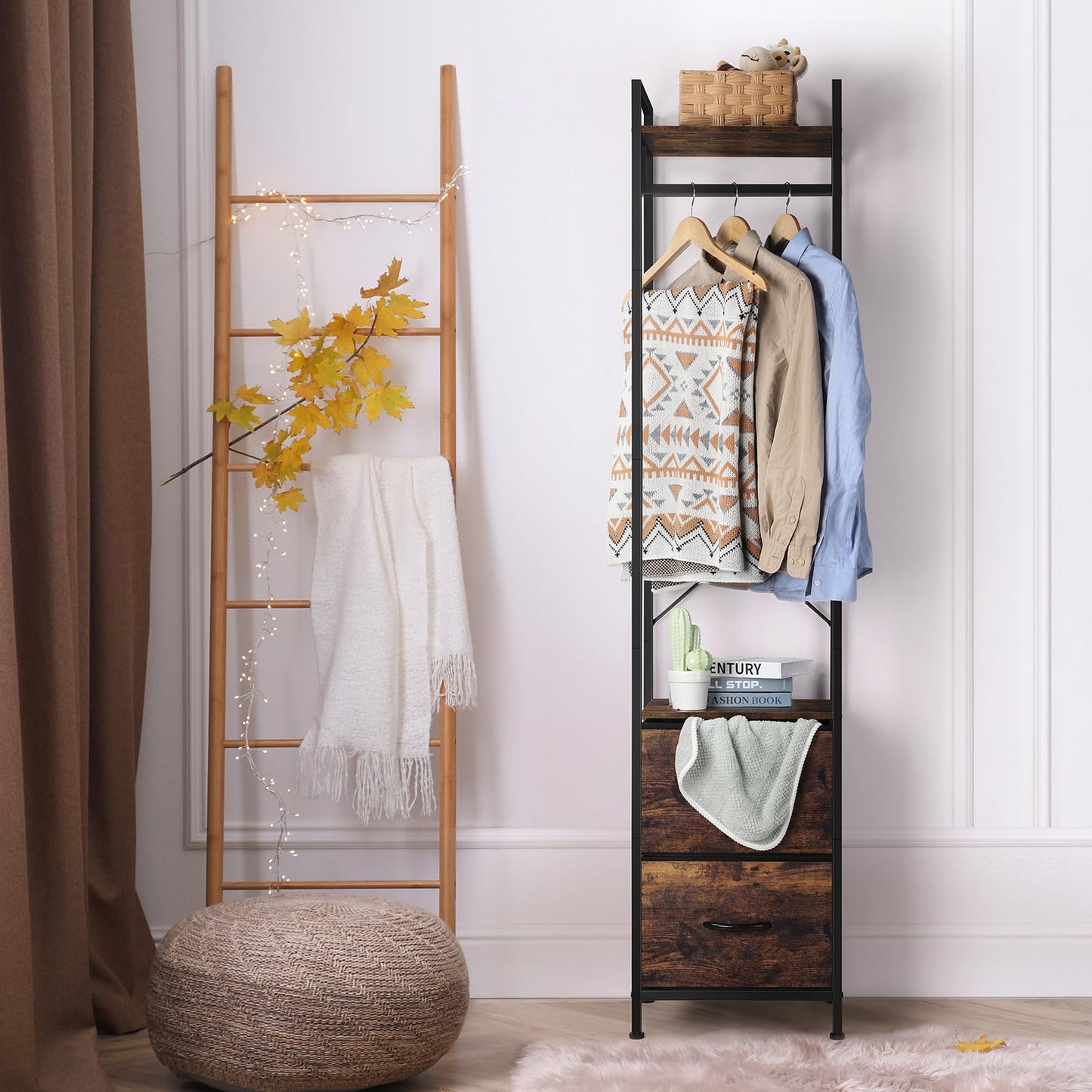 Bathroom Rack 3 Tiers Storage Rack Heavy Duty with Fabric Drawers and Storage Shelves Freestanding Organizer Stand Rack for Entryway Living Room