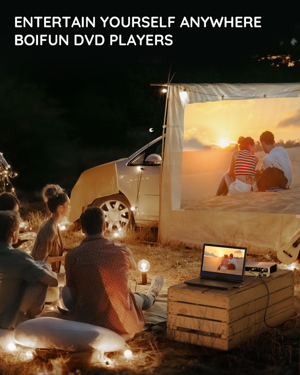 BOIFUN 15.7" Portable DVD Player with 14.1" Large HD Swivel Screen for Car and Kids, Built-in 6 Hrs Rechargeable Battery, Dual Stereo Speaker/Sync TV/Region Free/USB/SD, Classic Black