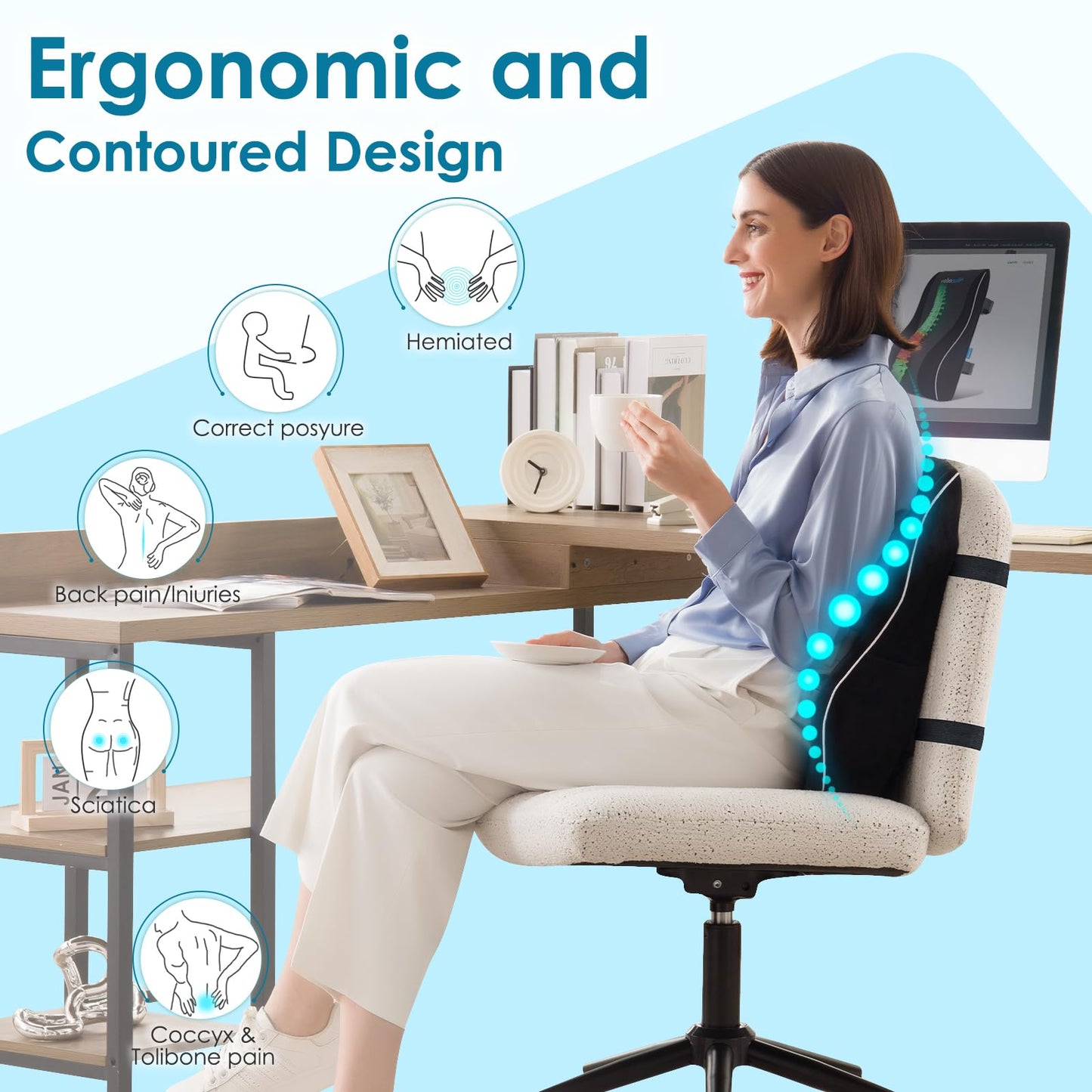 Lumbar Support Pillow for Office Chair Car Lumbar Pillow Lower Back Pain Relief Memory Foam Back Cushion with 3D Mesh Cover Gaming Chair Back Pillow Ergonomic Back Rest for Wheelchair Desk