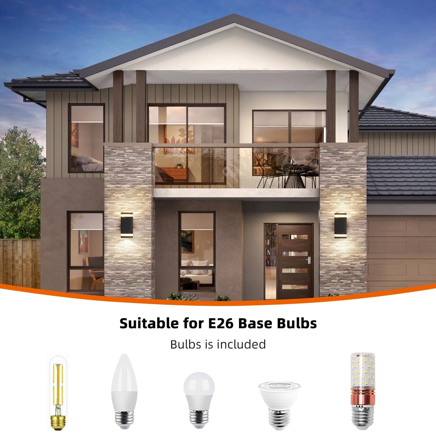 Square Up and Down Lights Outdoor Wall Light E26 with Bulbs Fixture Outdoor Wall Lights Aluminum Waterproof Outdoor Wall Lamps Outdoor Wall Sconce Exterior Lamps for Front Porch Patio Garage (2)