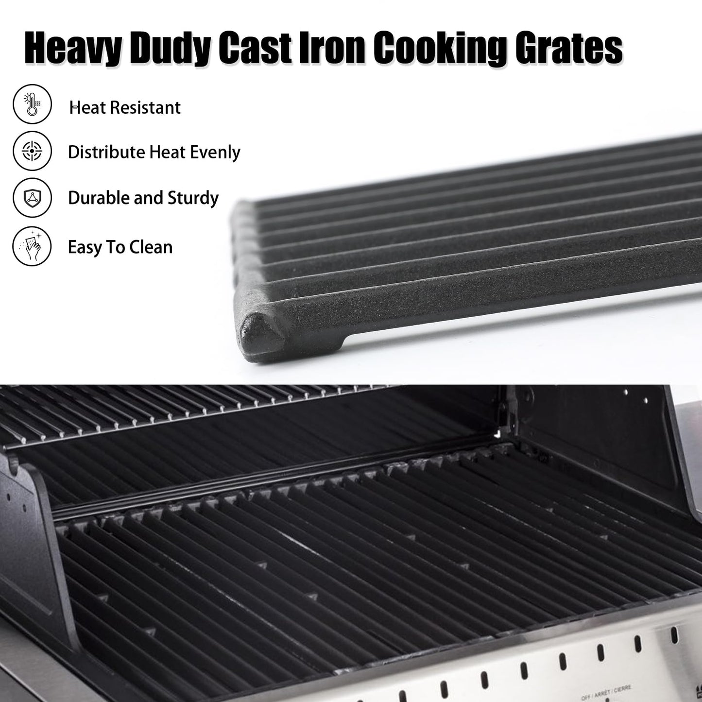 BBQSAVIOR PG74 BBQ Grill Grates for Broil King Baron 440 420 490 320, Broil-Mate and Huntington Models,17 3/8 Inch Cast Iron Cooking Grates Replacement Parts 4-Pack