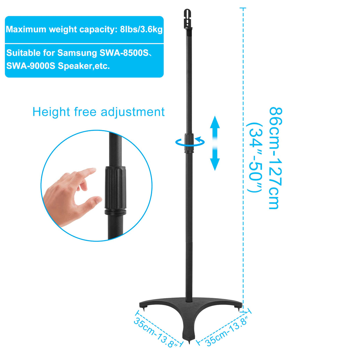 AKOZLIN Universal Speaker Stands Set of 2 Height Adjustable 34"-50" with Cable Management for Home Theater Surround Sound Satellite Speakers& Bookshelf Speakers,Black