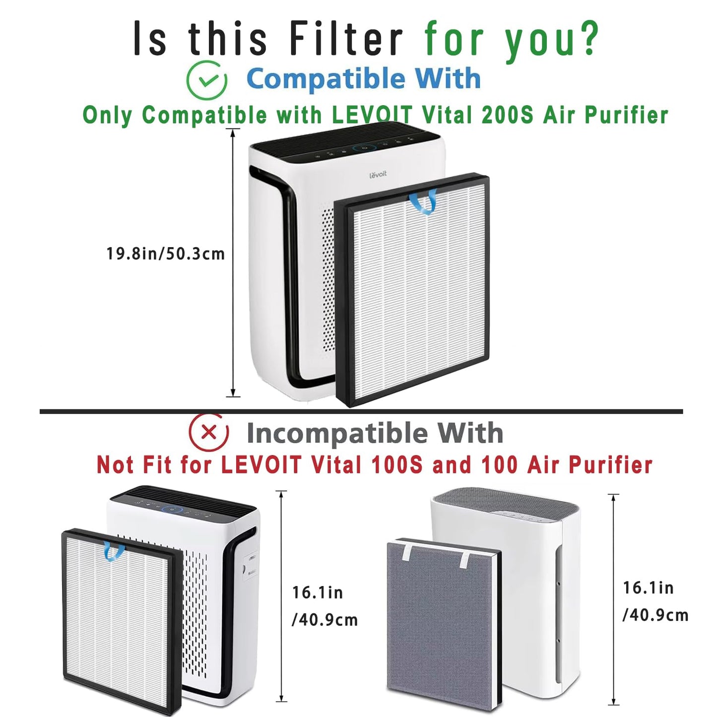 Vital 200S Replacement Filters for LEVOIT Vital 200S & Vital 200S-P Air Purifiers, H13 True HEPA & High-Efficiency Activated Carbon (Vital 200S-RF, LRF- V201-WUS), White, 2 Pack