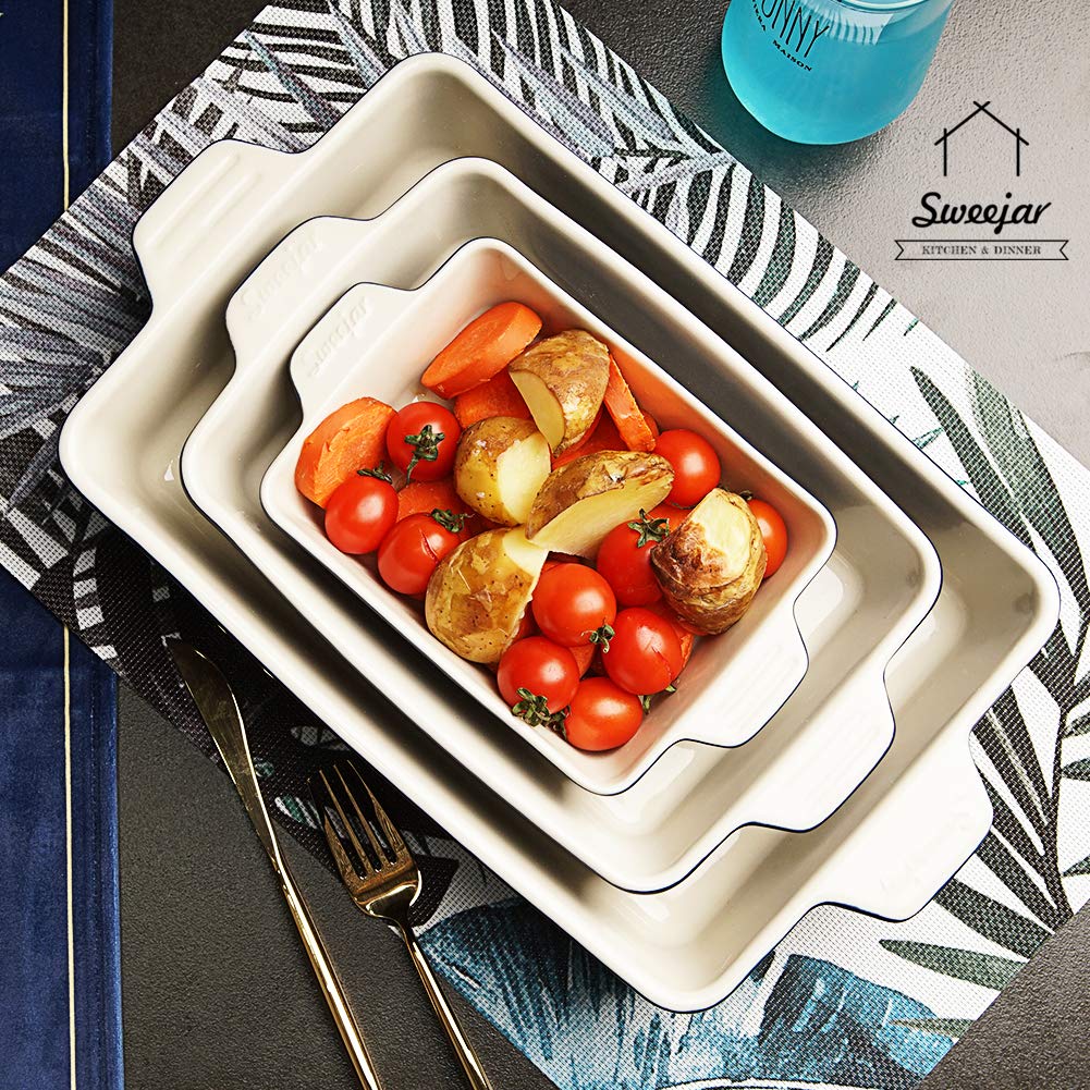 SWEEJAR Ceramic Bakeware Set, Rectangular Baking Dish Lasagna Pans for Cooking, Kitchen, Cake Dinner, Banquet and Daily Use, 11.8 x 7.8 x 2.75 Inches of Baking Pans (Turquoise)
