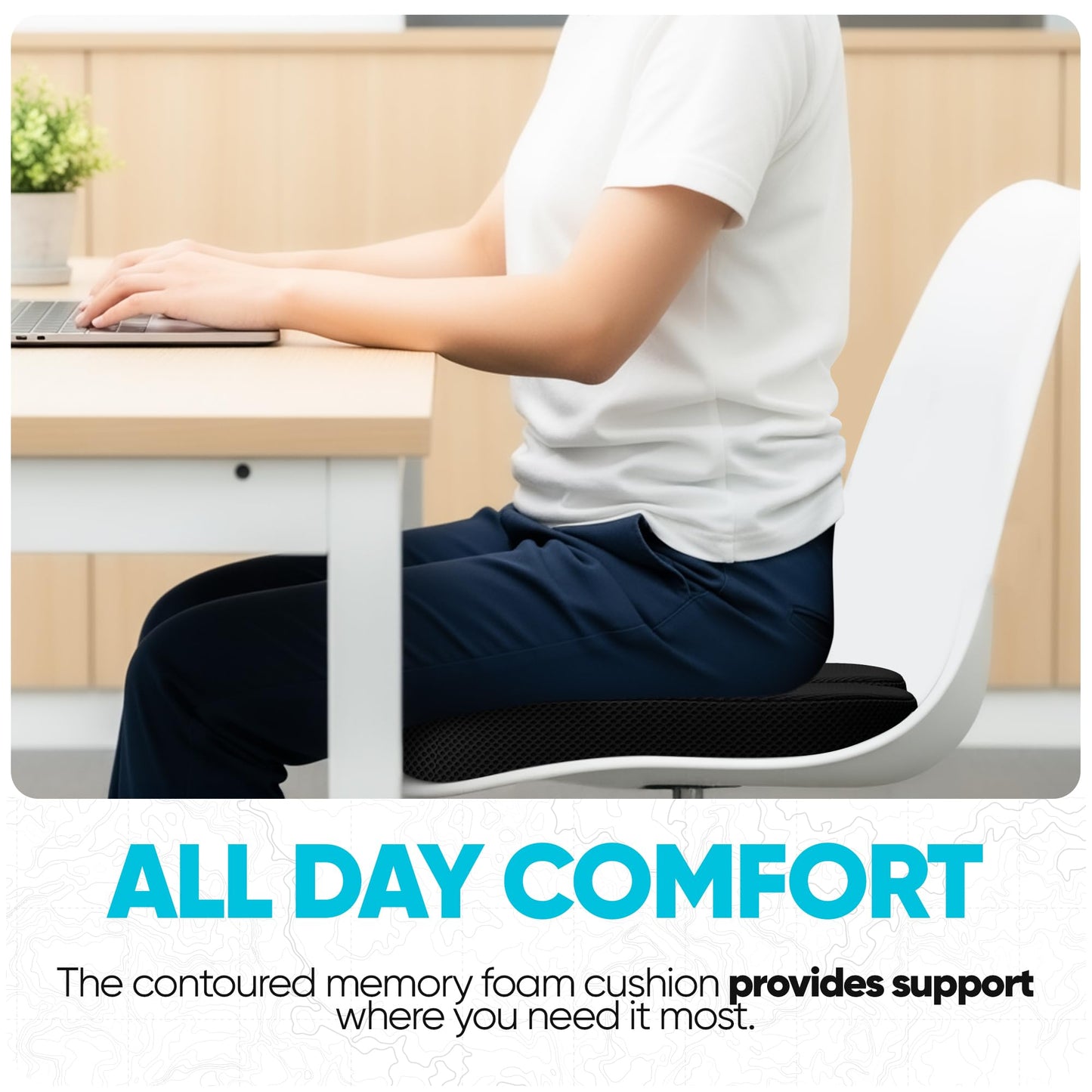 FORTEM Office Chair Cushion, Memory Foam Seat Cushion, Non Slip Sitting Pillow for Gaming, Car Seat, Computer Chair Pad, Sciatica and Tailbone Support, Washable Cover