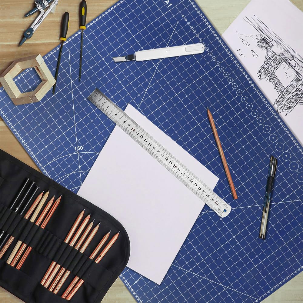 24 x 36 Inch A1 Size Self Healing Cutting Mat,Thickened 5 Layer PVC Construction Craft Mat,Double Sided Cut Mats Non-Slip Perfet for Craft, Fabri, Quilting, Sewing (Blue)