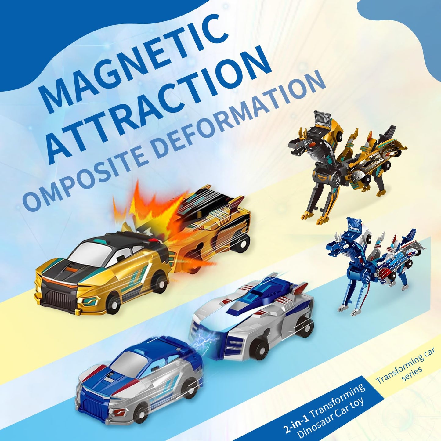 Transformer Dinosaur Toys Cars Magnetic Car Transformer Toy 2-in-1 Remote Control Collision Transforming Dinosaur Car Toy Gift for Boys Age 4-7 and 3-5 Year Olds(2PCS-1)