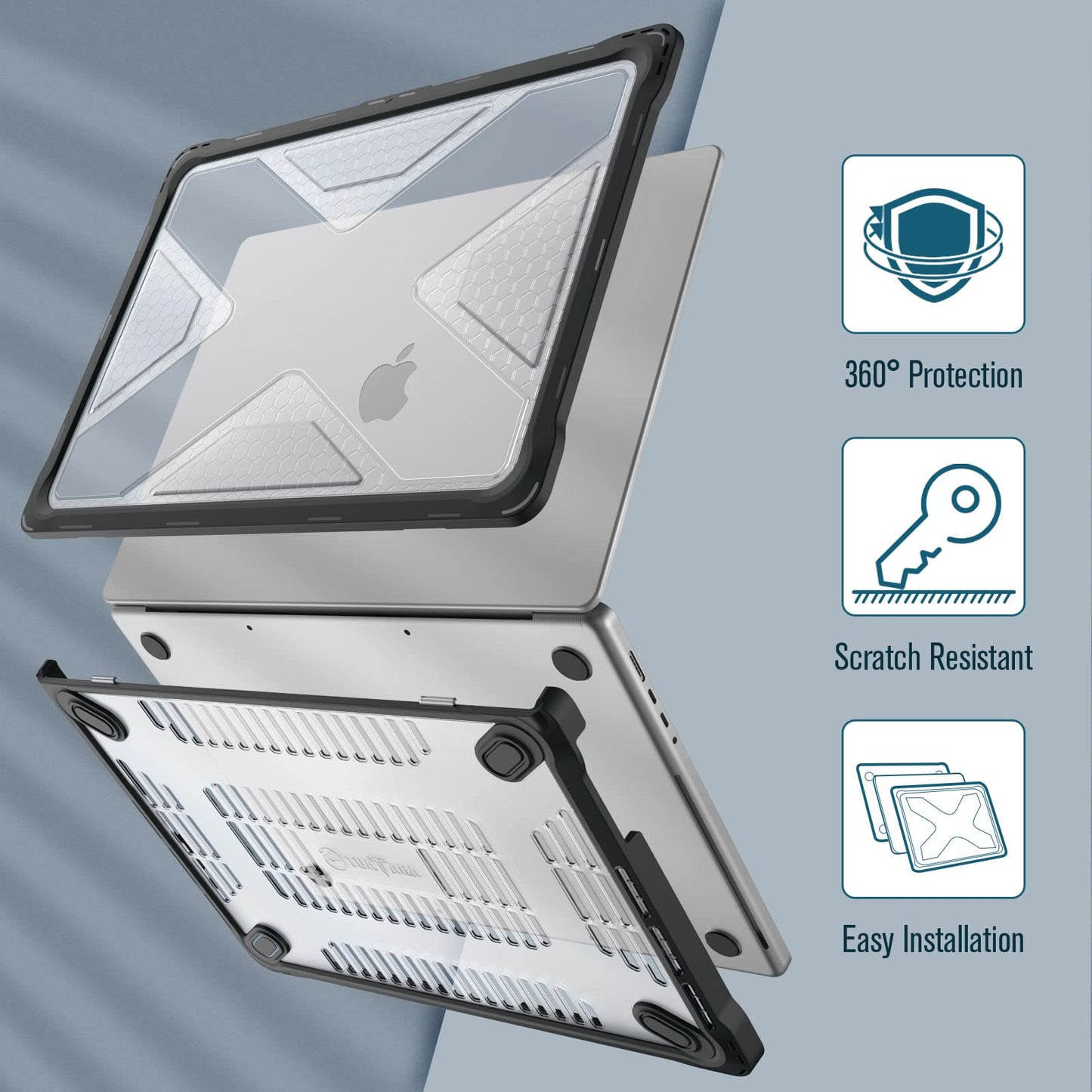 Fintie Case for MacBook Pro 16 Inch Case 2026-2021 A3403 A3186 A2991 A2780 A2485 - Heavy Duty Rugged Hard Shell Cover with TPU Bumper for MacBook Pro 16" M5/M4/M3/M2/M1 Pro/Max Chip, Clear