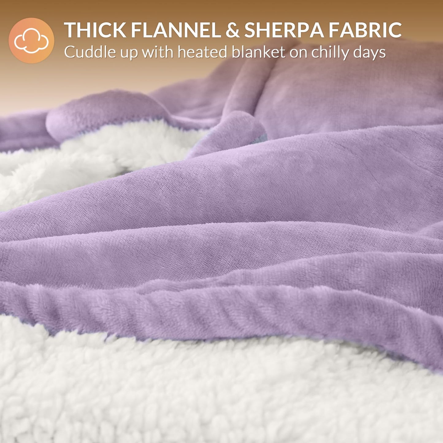 HOMLYNS LuxeHeat Heated Blanket Electric Blanket, Soft Flannel Sherpa Heated Throw, Heating Blanket with 5 Heat Settings, 3 hrs Timer Auto Shut Off (50x60 inches, Purple)