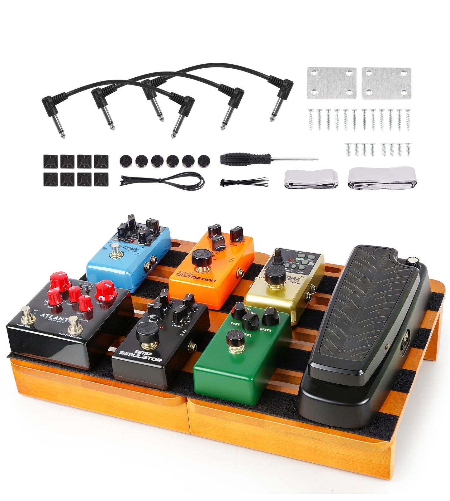 Wooden Pedal Board Guitar Effects 2-in-1 Pedalboard, 17.3" Big Capacity Pedalboard with Cable Supply Pedalboard Set Guitar Accessories