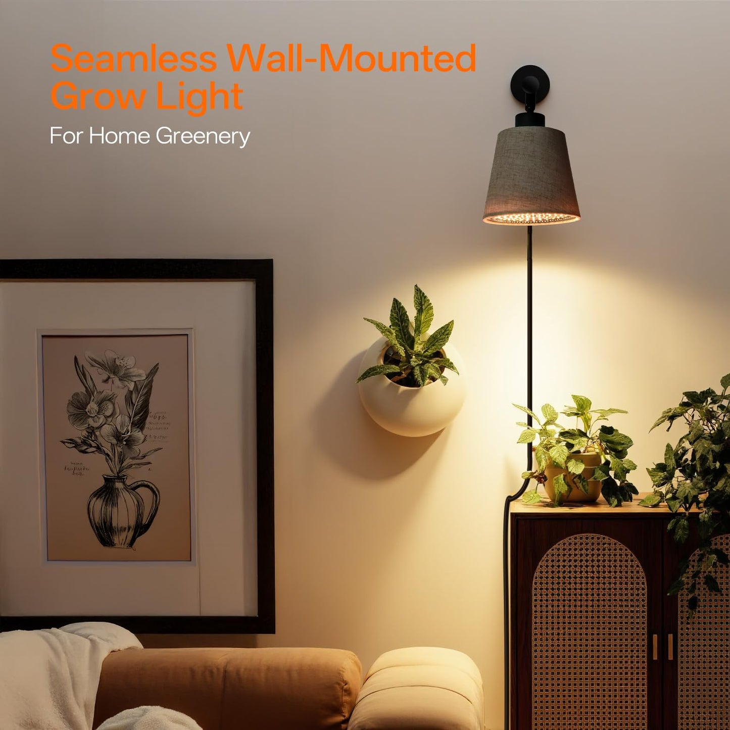 Bstrip Hanging Grow Lights for Indoor Plants, 25W Full Spectrum, 4H/9H/14H Timer, 3000K Wall-Mounted Decorative Plant Light with 9.8FT Power Cord, Ideal for Tall Plants, Flowers and Potted Trees